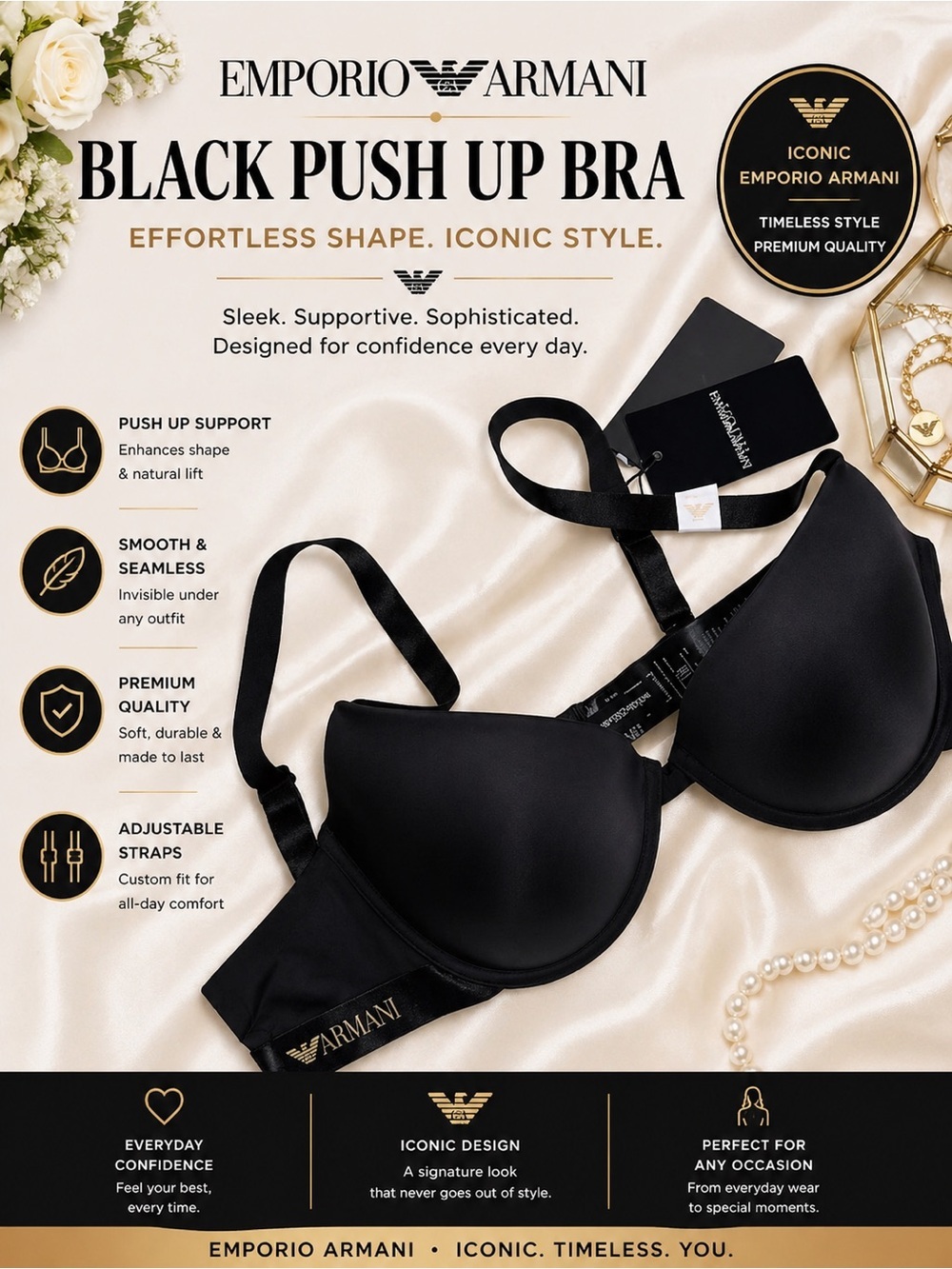 Emporio Armani Black Push Up Bra